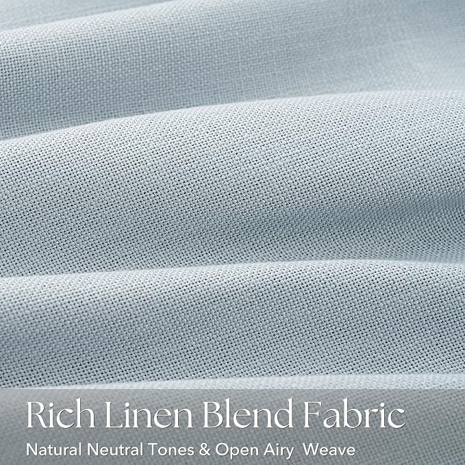 Light Blue Pinch Pleated Linen Curtains 90 inches Long with Clips and Hooks for Boys Bedroom Elegant Neutral Farmhouse Dusty Blue Semi Sheer Pleat Drapes Living Room 40"x90" 2 Panels Grey Blue