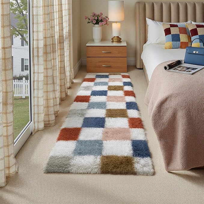 PureCozy 8'x10'+2'x6 Shag Rug Set of 2 with Runner for Living Room Bedroom Home Aesthetic Decor