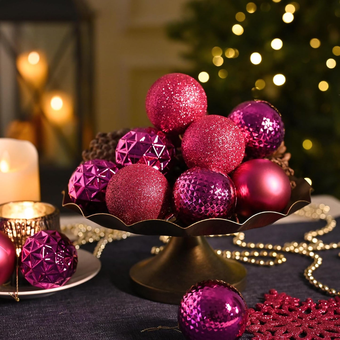 Valery Madelyn Christmas Tree Decorations Ornament Set for Fall Halloween, 50ct 2.36 Inches Rose Red Shatterproof Christmas Ball Ornaments Hanging Xmas Holiday Party Decor