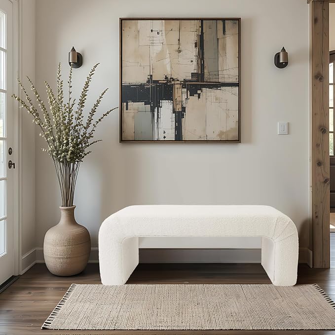 HomePop 48" Arch Channel Bench - Cream Boucle