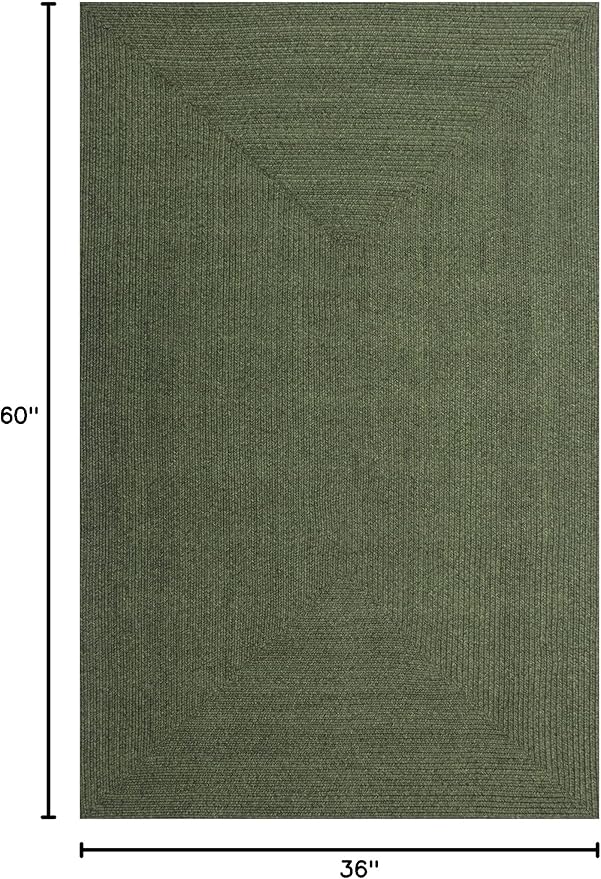 Superior Indoor/ Outdoor Large Area Rug, Reversible Braided Home Floor Decor for Living Room, Kitchen, Entryway, Patio, Front Porch, Deck, Modern, Boho, Farmhouse Style, 3' x 5', Green