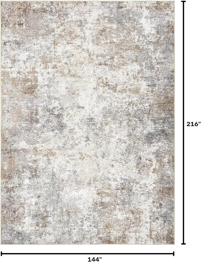 UERMEI 12x18 Area Rug Living Room Rugs - Washable Neutral Modern Abstract Soft Thin Rug Indoor Floor No Slip Rug Carpet for Bedroom Under Dining Table Home Office Decor - Blue/Light Brown