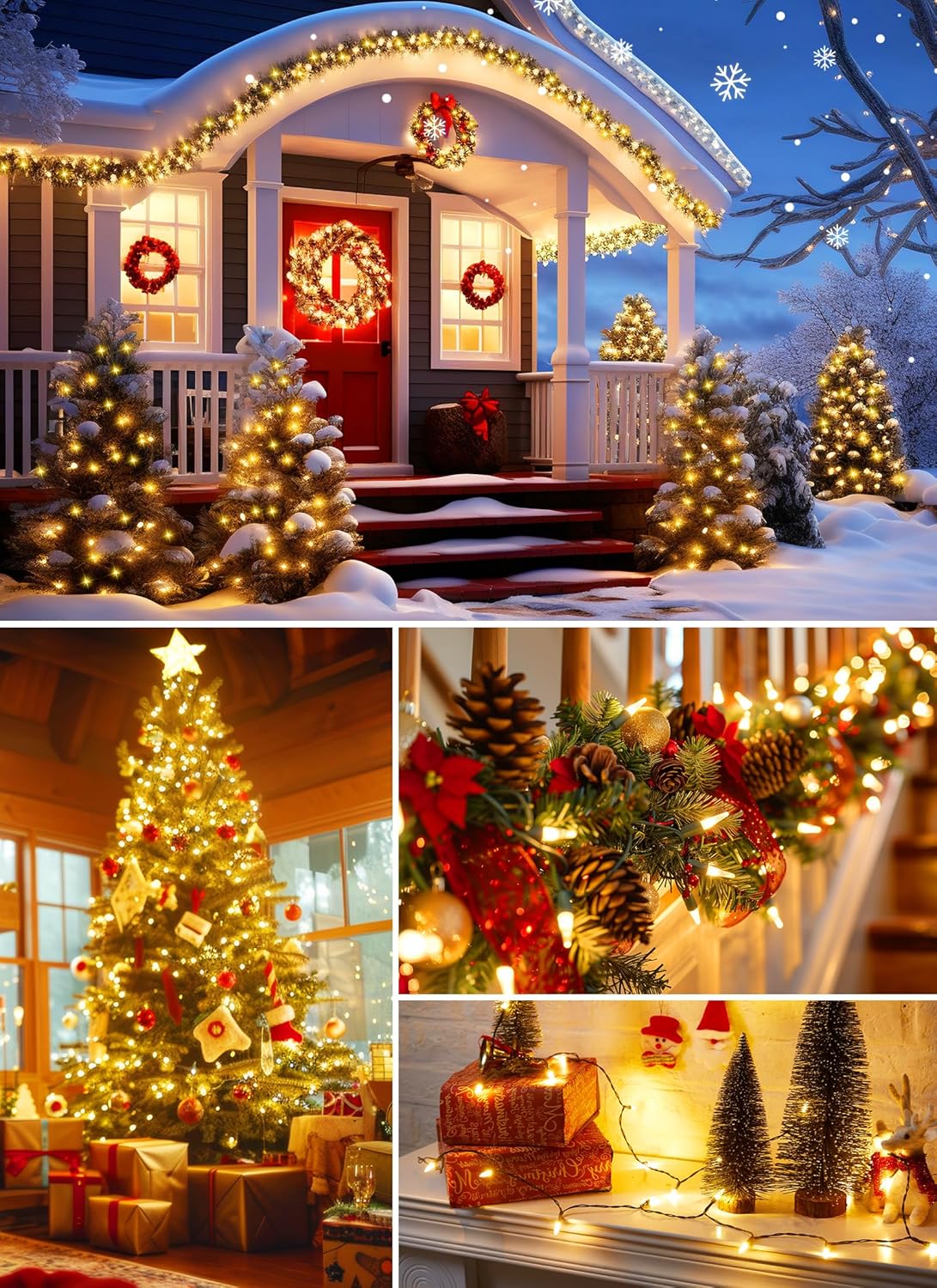 4 Pack Each 50 Count 13 Feet Clear Christmas Mini Lights, Green Wire Incandescent Bulb Mini String Lights for Indoor Holiday Xmas Tree Garland Birthday Wedding Party Festival Decoration