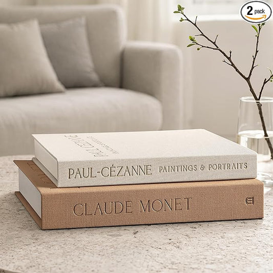 Aesthetic Decorative Books - Coffee Table Books Decor - Faux Decor Book Storage Box for Decoration - Set of 2 Linen Fake Book for Home Table Decors - Photo Storage Keepsake Box