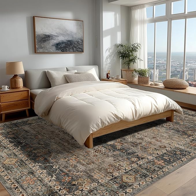 Ruaruarug Washable Area Rug 8x10 for Living Room, Bedroom, Ultra Soft Non Slip Stain & Fade Resistant, Pet & Kids Friendly, Suitable for High Traffic Areas Easy to Clean for Office Kitchen, Camel
