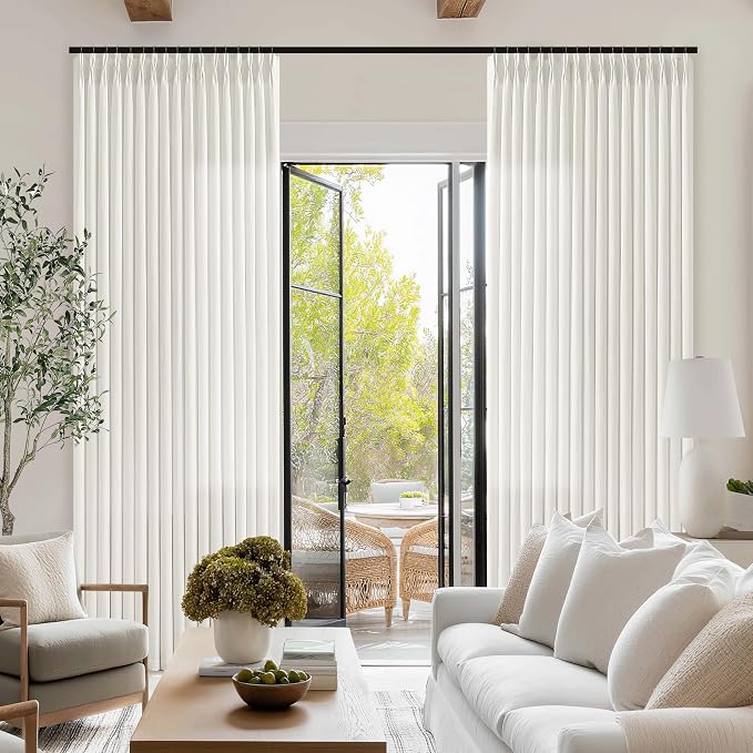 Natural Cream Semi Sheer Pinch Pleated Linen Curtains For Bedroom 86 Inch | Beige Ivory Neutral, Light Filtering Privacy, Living Room Dining Room, Faux Linen Textured, Hook Rings Memory Shape, Modern