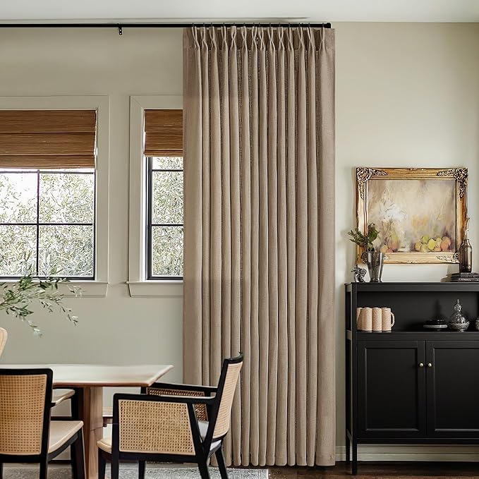 Latte Colored Linen Curtains 126 Inches Long for Living Room Pinch Pleated Drape with Hooks Rings for Track System Light Filtering Light Brown 126 Inch Curtain for Bedroom Sliding Patio Door 2 Panels