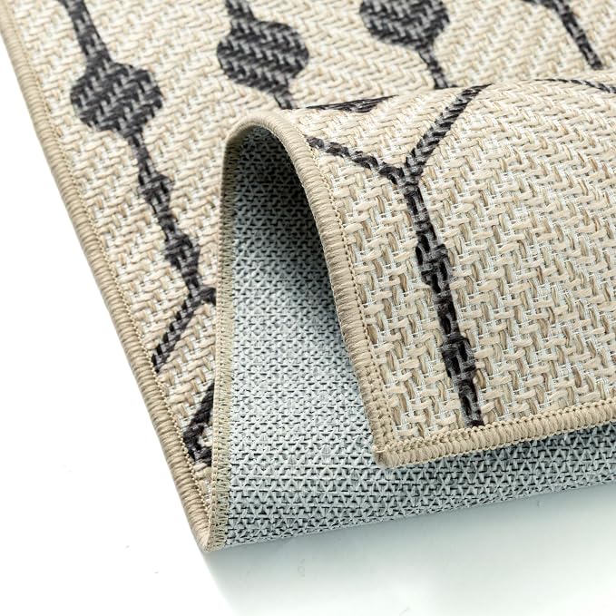HUGEAR 3x5 Outdoor Rug Black/Beige Linen-Look Fabric Boho Area Rug High Traffic Stain Resistant Easy Clean Durable Rugs for Indoor/Outdoor Patio Deck Balcony Porch Garden Courtyard