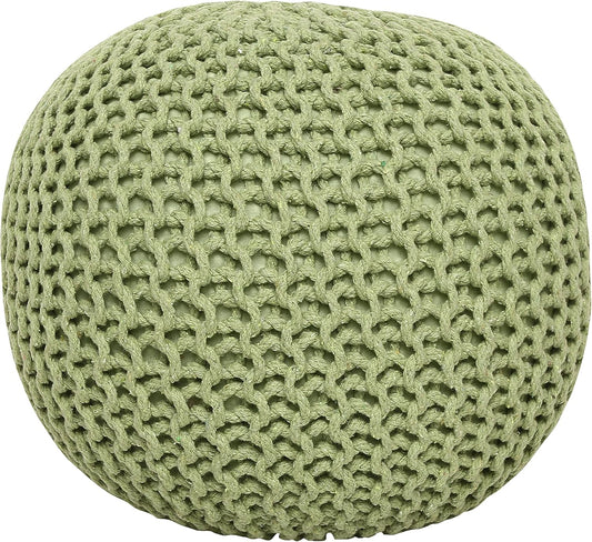 REDEARTH Round Pouf Foot Stool Ottoman - Cotton Knitted Cord Boho Pouffe - Cable Poof Filled Footrest Stuffed for Living Room - Nursery - Bedroom - Patio - Lounge (19.5"x19.5"x14") - Kiwi