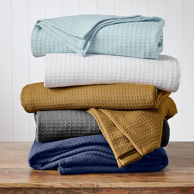 Modern Threads 100% Cotton Waffle Thermal Blanket, Navy, Full/Queen