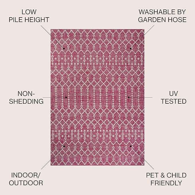 JONATHAN Y Moroccan Geometric Indoor Outdoor Area Rug 4X6 Fuchsia/Light Gray, Ourika Textured Weave for Backyard, Patio, Porch, Easy-Cleaning, High Traffic, Pet-Friendly, Non-Shedding (SMB108Q-4)