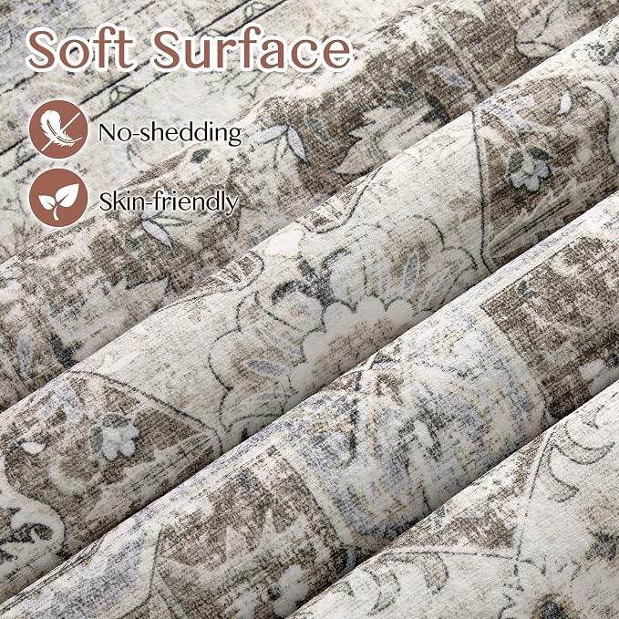 Tortania Area Rug 3x10 Runner Rugs - Washable Vintage Oriental Farmhouse Thin Indoor Carpet for Living Room Bedroom Hallway Entryway Kitchen Under Dining Table Home Office - Brown Blue