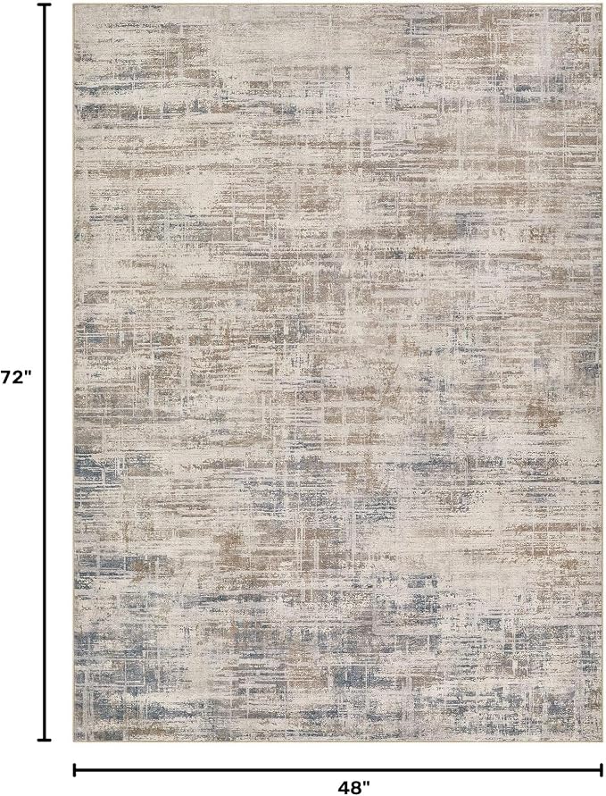 UERMEI 4x6 Washable Area Rug for Living Room: Modern Neutral Abstract Soft Low Pile Carpet Non-Slip Pet Kids Friendly Indoor Decor for Bedroom Dining Room Home Office Nursery Brown