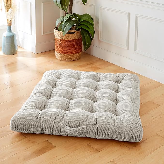 Sorra Home Indoor Tufted Floor Pillow, 40 in x 40 in x 5 in Square w/Handle, Peyote