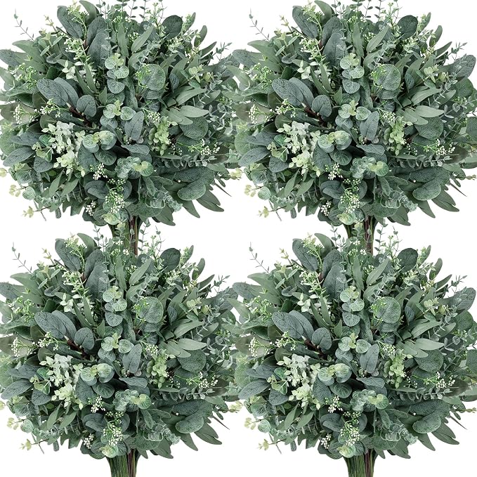 Serwalin 260 Pcs 8 Kinds Mixed Eucalyptus Stems Bulk,Artificial Greenery Silver Dollar Eucalyptus Leaves Picks for Centerpieces Vase DIY Bouquet Arrangement Home Decor