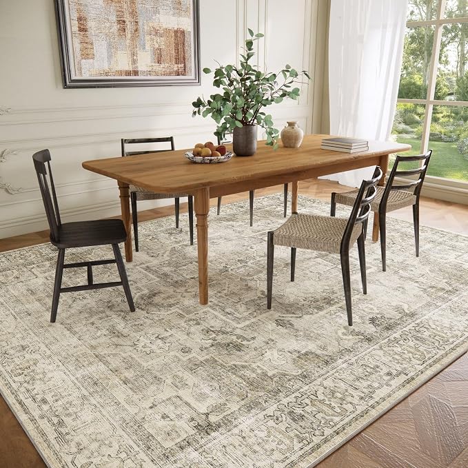 10x12 Area Rugs for Living Room: Bedroom Rug Boho Vintage Rugs Stain Resistant Non Slip Low Pile Soft Lightweight Carpet for Kitchen Dining Room Nursery Kids Room Farmhouse Home Office