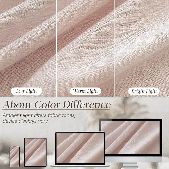 Light Pink Linen Curtains Pinch Pleated 96 Inch Length 2 Panels for Nursery Baby Girls Bedroom Semi Sheer Light Filtering Pleated Linen Curtains for Living Room Bedroom Dusty Blush Pink