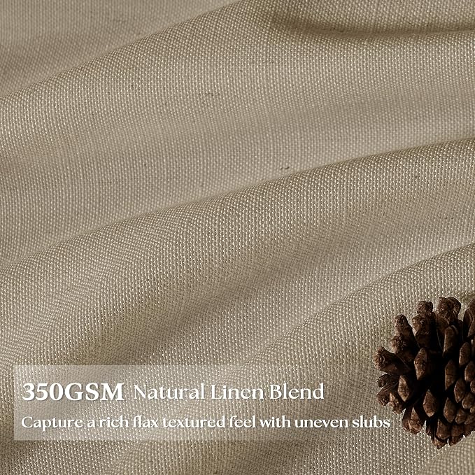 Tan Pinch Pleated Linen Curtains 102 Inches Long for Living Room Bedroom Dining Pinch Pleat with Hooks Rings for Track Back Tab Light Filtering Boho Farmhouse Semi Sheer 102 Inch Sliding Door Curtain