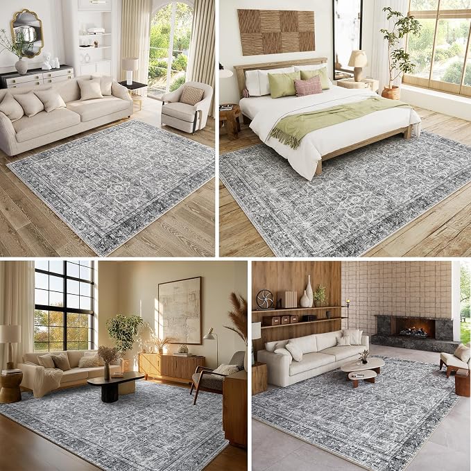 Washable Rugs for Living Room: 8x10 Area Rugs for Bedroom Ultra Soft Non-Slip Stain Resistant Vintage Boho Large Carpet for High-Traffic Dining Room - Farmhouse Decor
