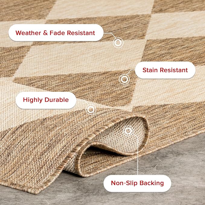 nuLOOM Outdoor Performance Collection Sabina Brown/Ivory, 6'7" x 9', Soft, High Traffic, Stain Resistant, Easy Clean, Durable Area Rug for Indoor/Outdoor Patio, Deck, Porch, Garden, Courtyard