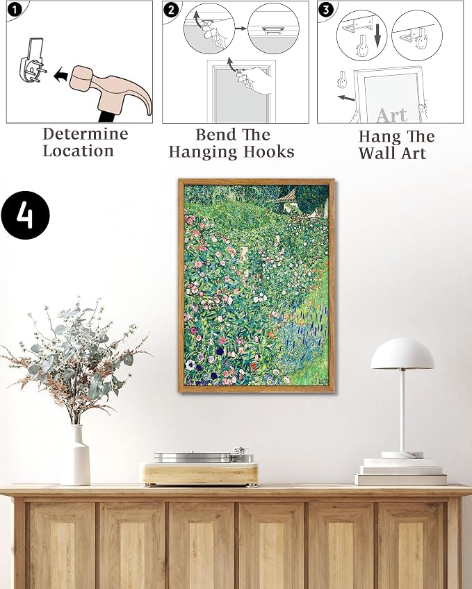UPWOIGH 16x24 Framed Gustav Klimt Botanical Wall Art | Green Botanical Oil Painting, Vintage Italian Garden Style, Retro Moody Décor, Living Room Bedroom Accent
