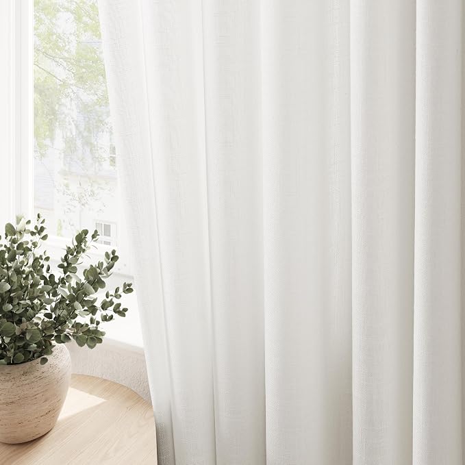 Ivory Linen Curtains 84 Inches Long for Living Room 2 Panel Set Grommet Elegant Semi Sheer Light Filtering Drapes Neutral Boho Off White Linen Blend Privacy Window Curtain for Bedroom Office 52X84