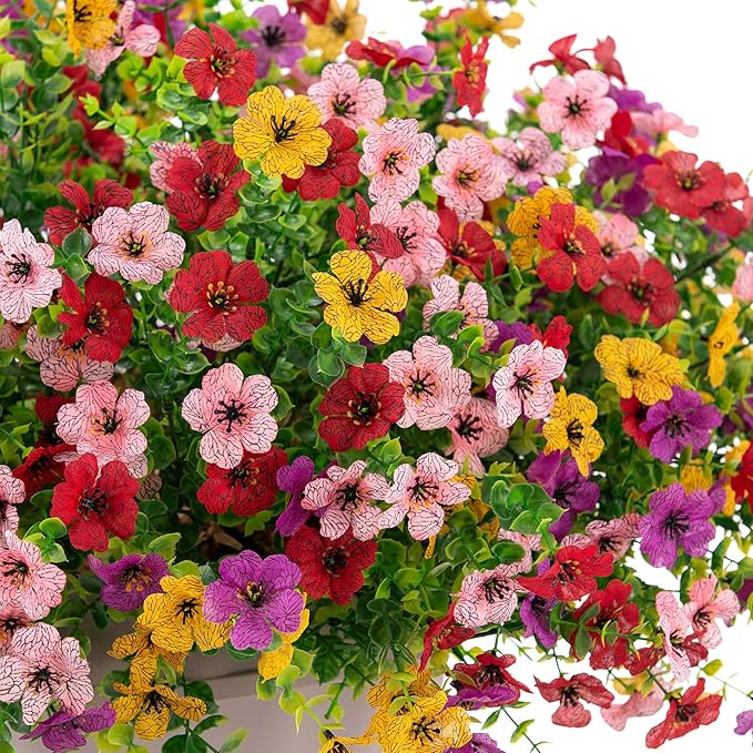 INXUGAO Artificial Fake Flowers Plants for Outdoor Spring Summer Decor, 12 Bundles Faux Silk Flowers for Outdoor Outside Planter Colorful Daisy UV Resistant Look Real for Front Door Porch Patio Yard