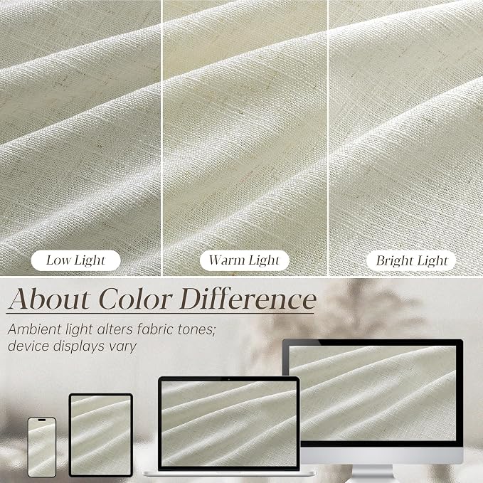 Pinch Pleated Thick Linen Curtains 84 Inch Length 2 Panels Set for Living Room Warm Beige Neutral Pleated Curtains Semi Sheer Light Filtering Privacy Bedroom Window Drapes