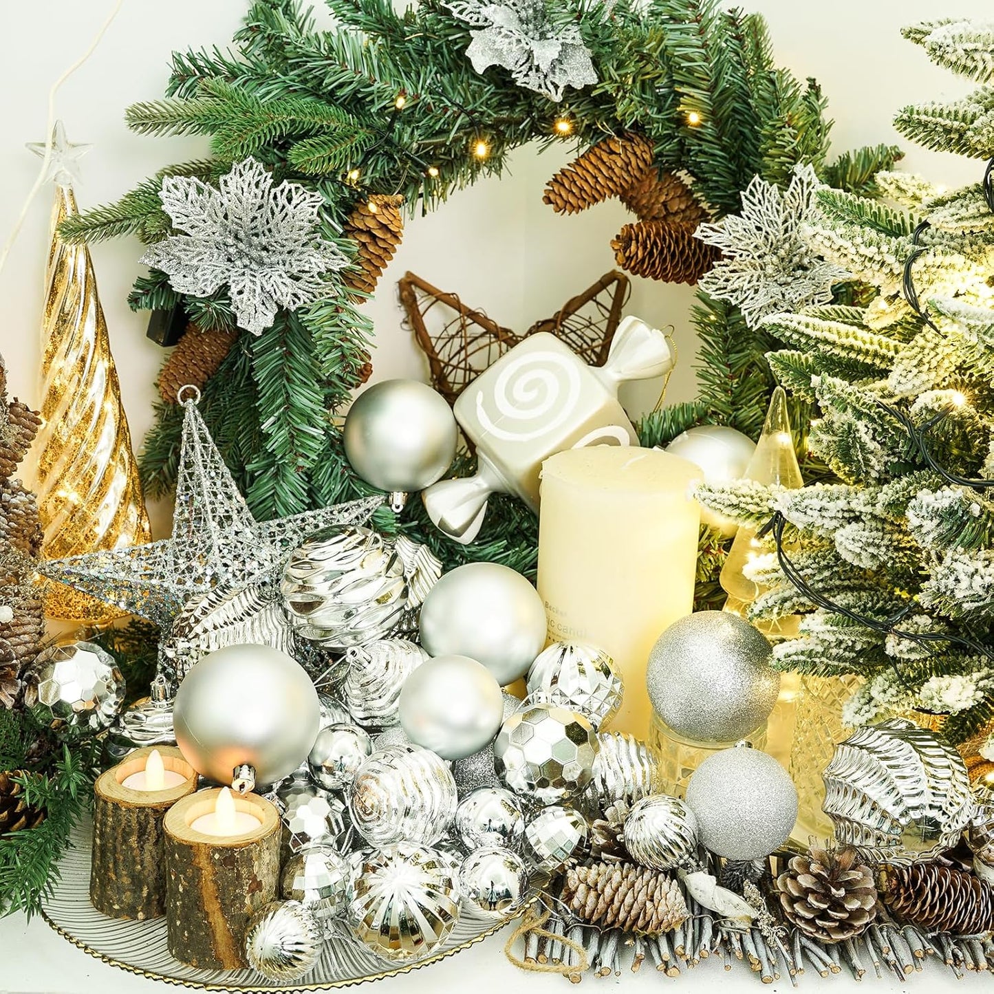 XmasExp 16ct Christmas Balls Ornaments - Shatterproof Large Hanging Ball Decorative Xmas Balls for Holiday Wedding Party Xmas Tree Decoration(3.15"/80mm, Silver)