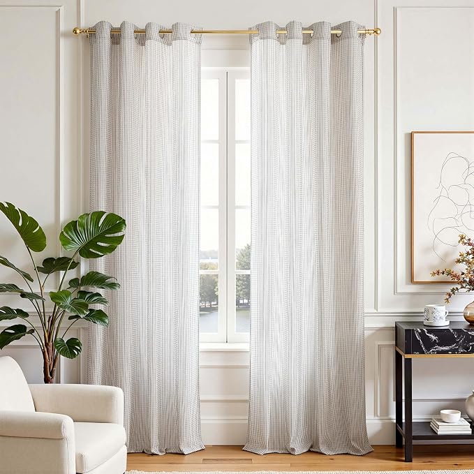 DriftAway 3D Chenille Striped Curtains 84 Inches Long Tweed Linen Textured Light Filtering Woven Embroidered Luxury Soft Drapes for Living Room Bedroom Grommet Privacy 2 Panels W52 x L84 Coffee