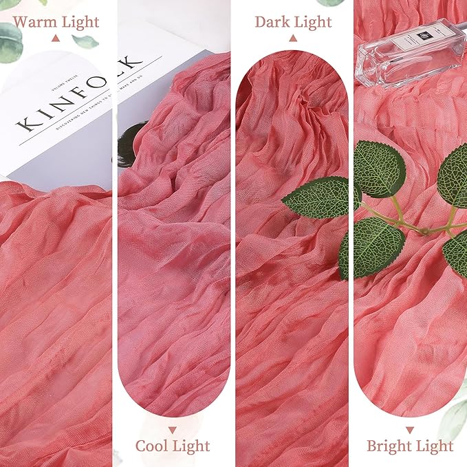 12 Pack Rose Cheesecloth Table Runner 10FT Long Easter Spring Boho Gauze Table Runner Rustic Sheer Runner for Wedding Bridal Baby Shower Birthday Party Table Decor Home Easter Decorations
