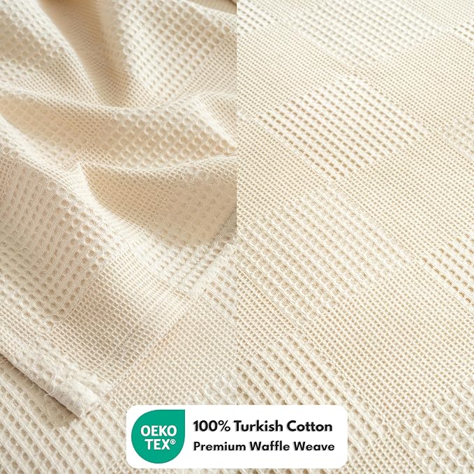 100% Turkish Cotton Blanket Queen Size Waffle Weave Blankets, Made in Turkiye, Light Airy Throw Bedspread (Natural Raw, Queen Size Blanket 90 x 90 inch)