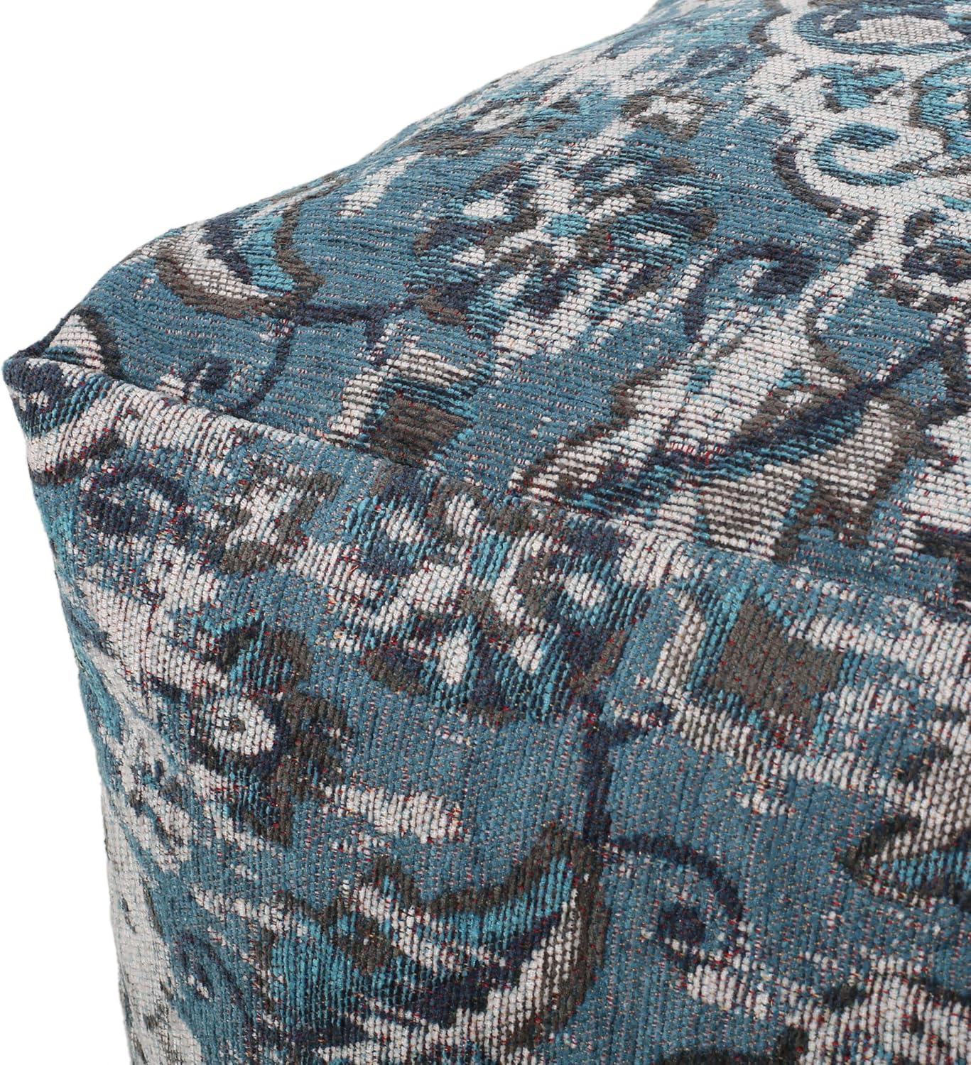 GDFStudio Boho Handmade Fabric Cube Pouf Ottoman Foot Stool - Bean Bag Floor Chair - Foot Rest Couch for Living Room Bedroom,Blue,16"" x 16"" x 16"", Conch,blue, 313832N