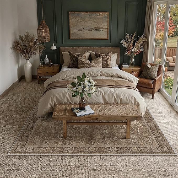 HUGEAR Area Rugs 5x7 Brown Washable Rug for Living Room Bedroom Neutral Vintage Rug Carpet Distressed Soft Durable Non Slip No Shedding for Indoor Dining Nursery Farmhouse