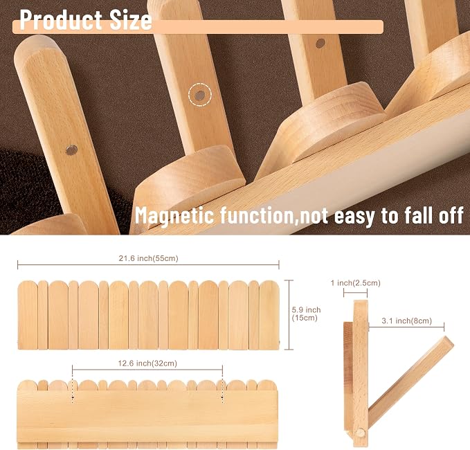 Wall Coat Rack for Entryway: Wooden Modern Heavy Duty 8 Hooks 21.6'' Retractable Wall Mounted for Boho Home Decor Hallway Bathroom Bedroom for Hanging Jacket Towel Backpack Bag
