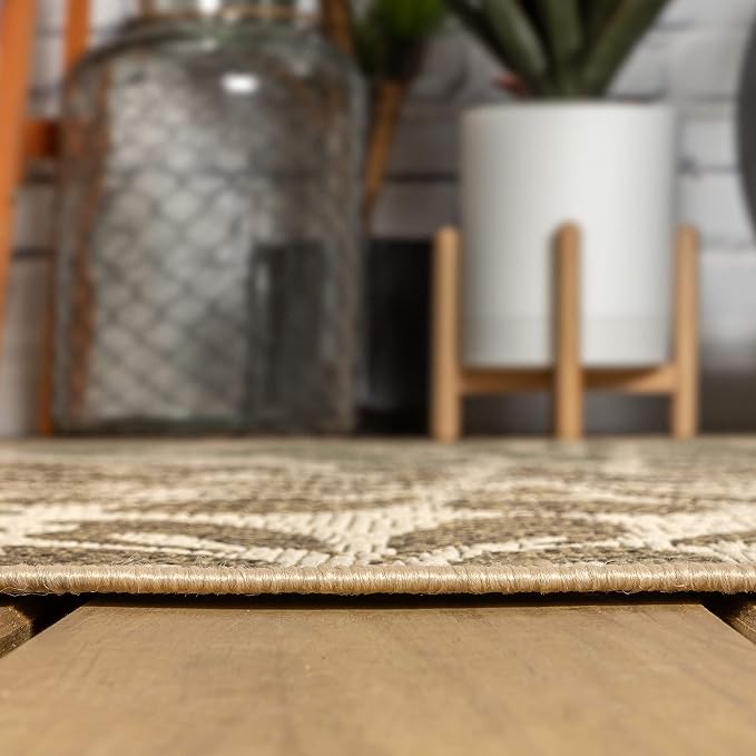 JONATHAN Y Floral Textured Weave Indoor Outdoor Square Area Rug 9X9 Sage/Brown, Zinnia Modern for Backyard, Patio, Porch, Easy-Cleaning, High Traffic, Pet-Friendly, Non-Shedding (SMB110A-9SQ)