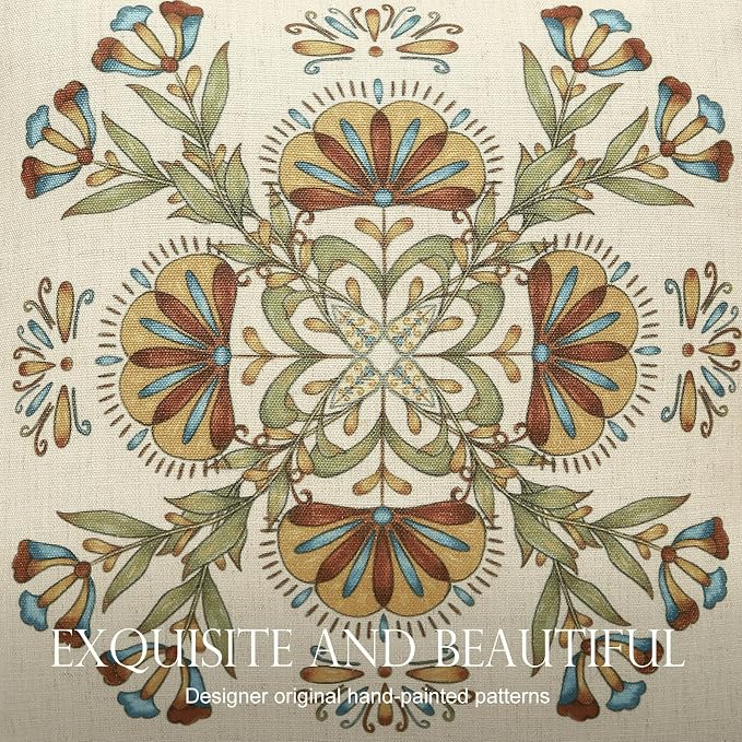 patdrea Designer Vintage Linen Pillow Cover,18"x18",Set of 2-Wensel B | RusticDecorative Pillow Case with Zipper,Floral Pattern,Cushion Coverfor Couch Living Room Bedroom Sofa