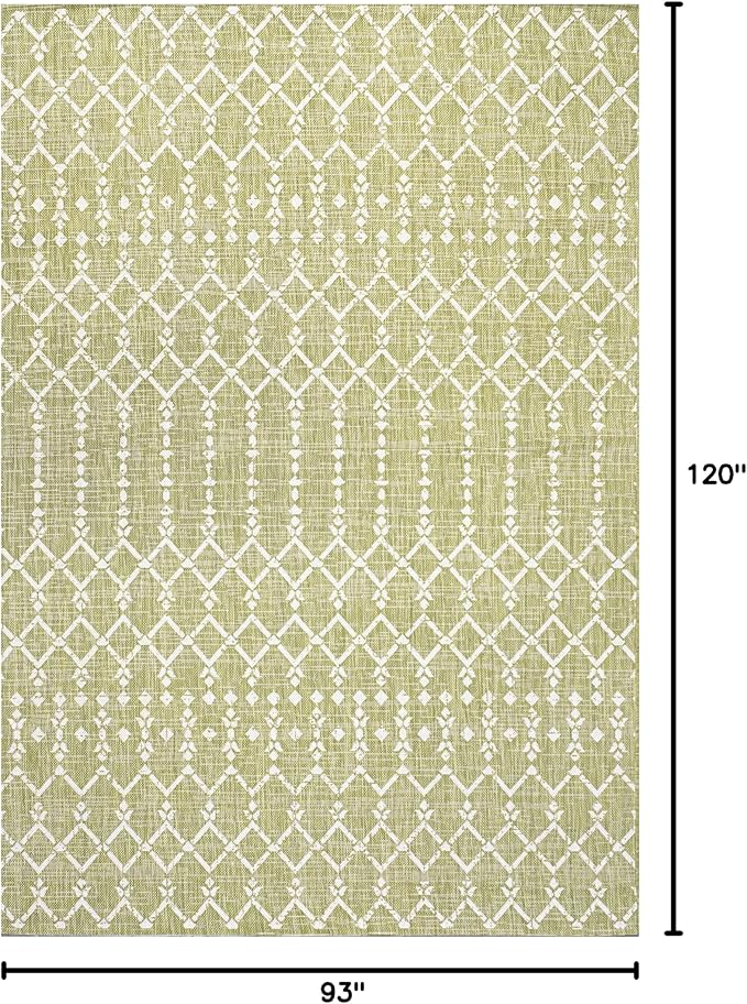 JONATHAN Y Moroccan Geometric Indoor Outdoor Area Rug 8X10 Light Green/Cream, Ourika Textured Weave for Backyard, Patio, Porch, Easy-Cleaning, High Traffic, Pet-Friendly, Non-Shedding (SMB108N-8)