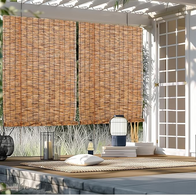 Reed Roller Blinds Shades, Vertical Lifting and Breathable Waterproof Design, Sun Shade and Ventilation, Easy Installation,48" Wx72 H