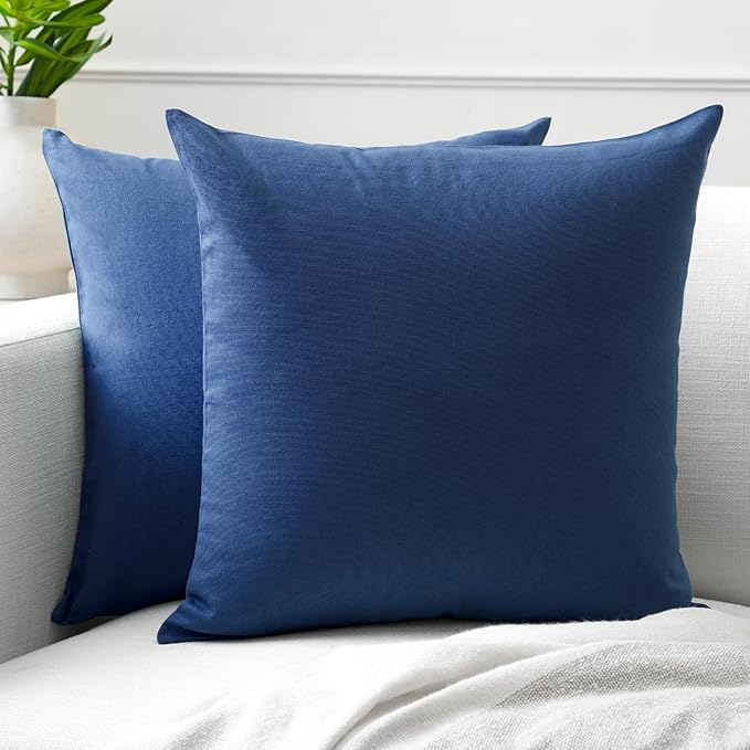 Encasa XO Throw Pillow Covers 16x16 in Set of 2 Cobalt Blue | No Inserts | Cotton Pillow Covers for Living Room, Bed, Sofa, Couch | Decorative Cushion Covers with Improved Zipper