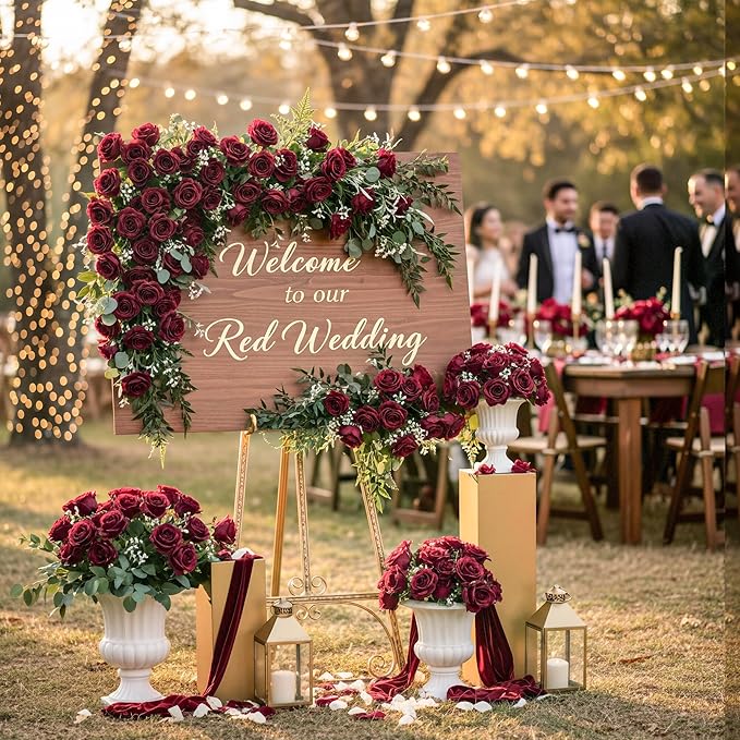 Auihiay 60PCS Burgundy Artificial Roses Bulk, Velvet Silk Fake Roses, Lifelike Burgundy Faux Rose for Valentine's Day, Wedding Centerpieces, Cake, Bridal Bouquets, Anniversary, Home Decorations