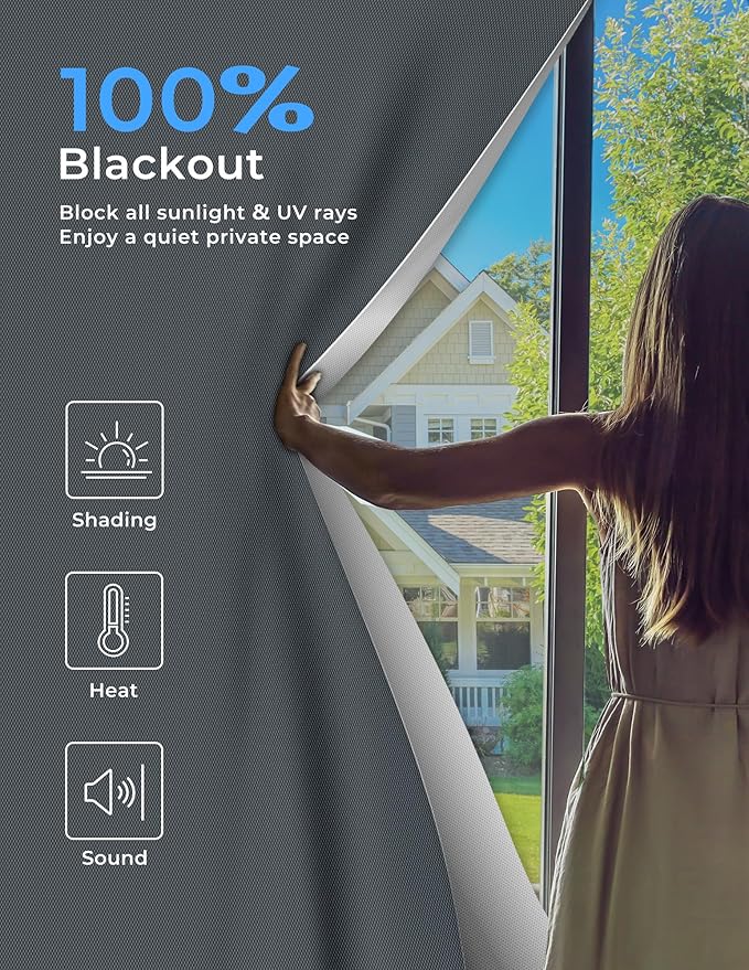 Sumobaby Blackout Curtains for Bedroom 114"x57" Portable No Drill Black Out Curtains with Heat-Resistant Magic Tapes,100% Blackout Blinds Easy to Cut Fit for Home Cinema,Dorm Room,Nursery(Gray)