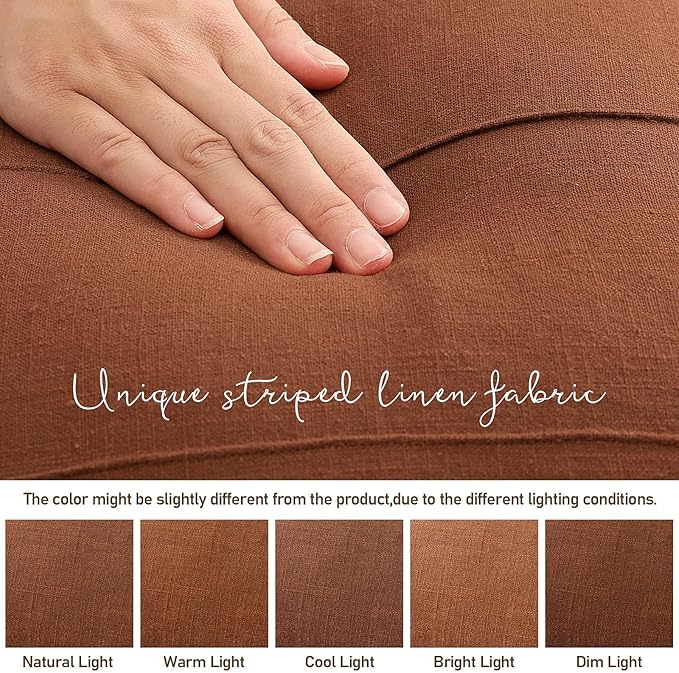 Decorative Linen Throw Fall Pillow Covers 24x24 Set of 2 Solid handcrafted Striped Cushion Covers for Bed Soft Modern Farmhouse Neutral Pillowcase for Couch Bedroom Living Room Home Fall Decor(Rust)