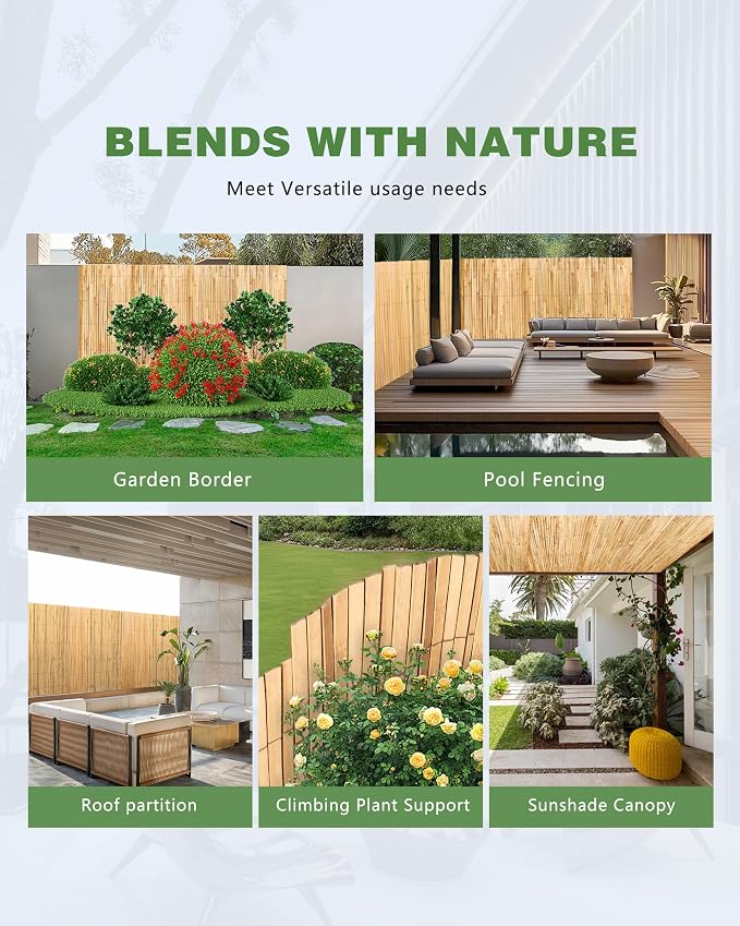 Bamboo Privacy Fence Roll 6ft x 13ft, Natural Bamboo Slat Screening Panels for Outdoor Garden, Yard, Patio, Balcony Privacy Screen