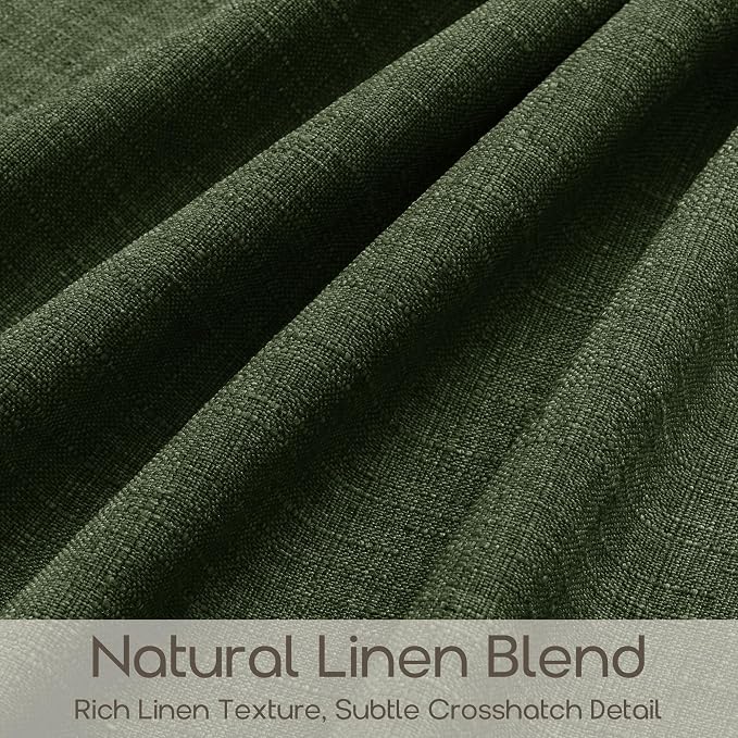90 Inches Pinch Pleat Olive Green Curtains 2 Panels Semi Sheer Memory Trained Shaped Linen Textured Pleated Drapes for Track System Vintage Loden Back Tab Curtains for Bedroom Living Room 90 Inch Long