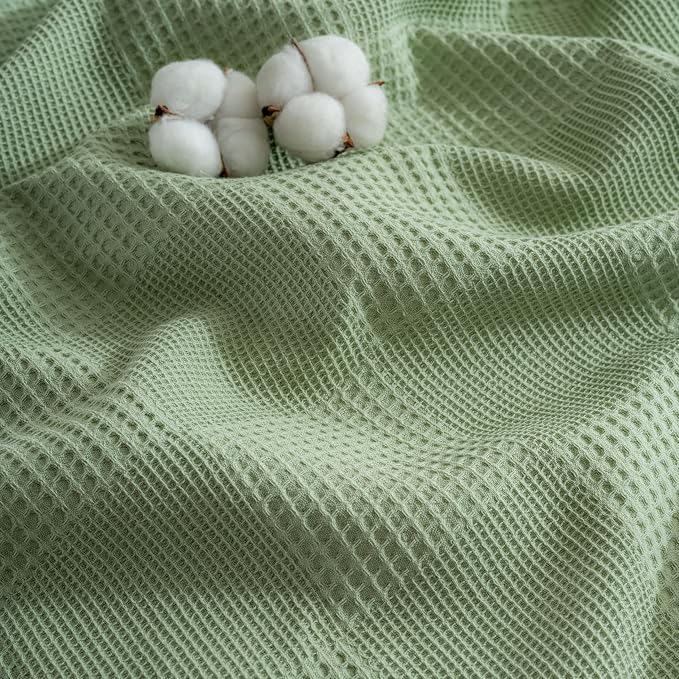 100% Turkish Cotton Blanket Queen Size Waffle Weave Blankets, Made in Turkiye, Light Airy Throw Bedspread (Mint Green, Queen Size Blanket 90 x 90 inch)