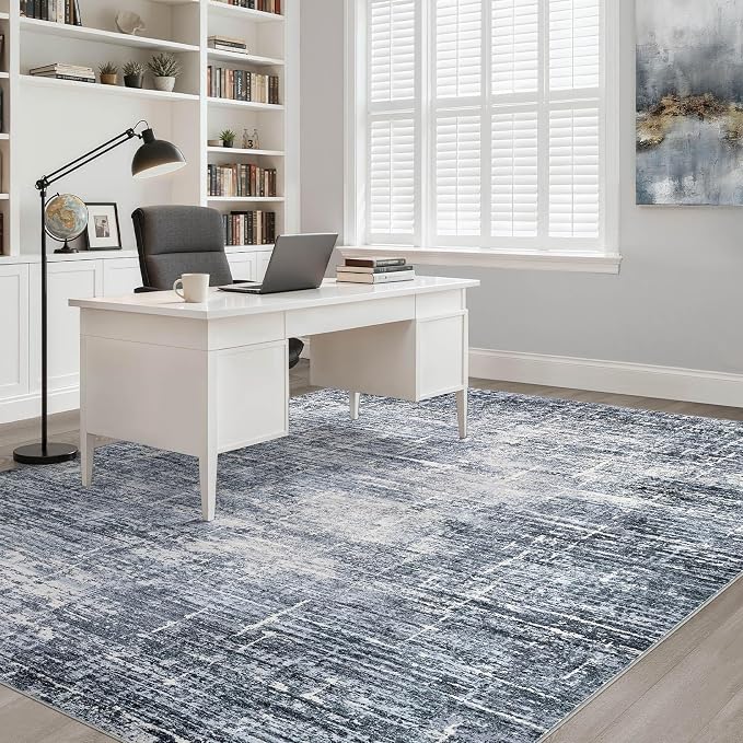 8x10 Area Rugs Living Room: Washable Large Neutral Navy Rug Abstract Soft Modern Stain Resistant Indoor Floor Non-Slip Carpet for Bedroom Nursery Kids Office Playroom Dining Room Under Table Home