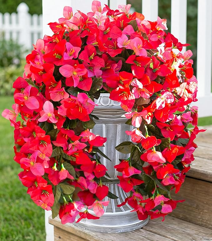 HyeFlora Bougainvillea Artificial Hanging Flowers Plants for Outdoors Decoration, 2pcs Fake Flowers Silk Bougainvillea Vines Realistic UV Resistant Faux Flowers for Outdoor Planters Porch Patio, Mix