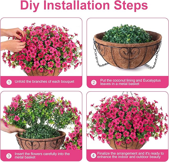 HyeFlora 2 Set Artificial Outdoor Flowers Hanging Basket, Faux Hanging Plants for Outside Spring Decoration, Fake Silk UV Resistant Look Real Daisy for Porch Patio Home Decor