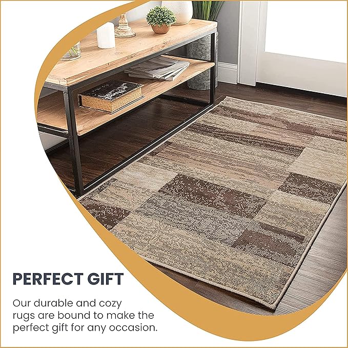 SUPERIOR Indoor Area Rug, Jute Backed, Modern Geometric Patchwork Floor Decor for Bedroom, Office, Living Room, Entryway, Hardwood Floors, Rockwood Collection, 4' x 6', Slate